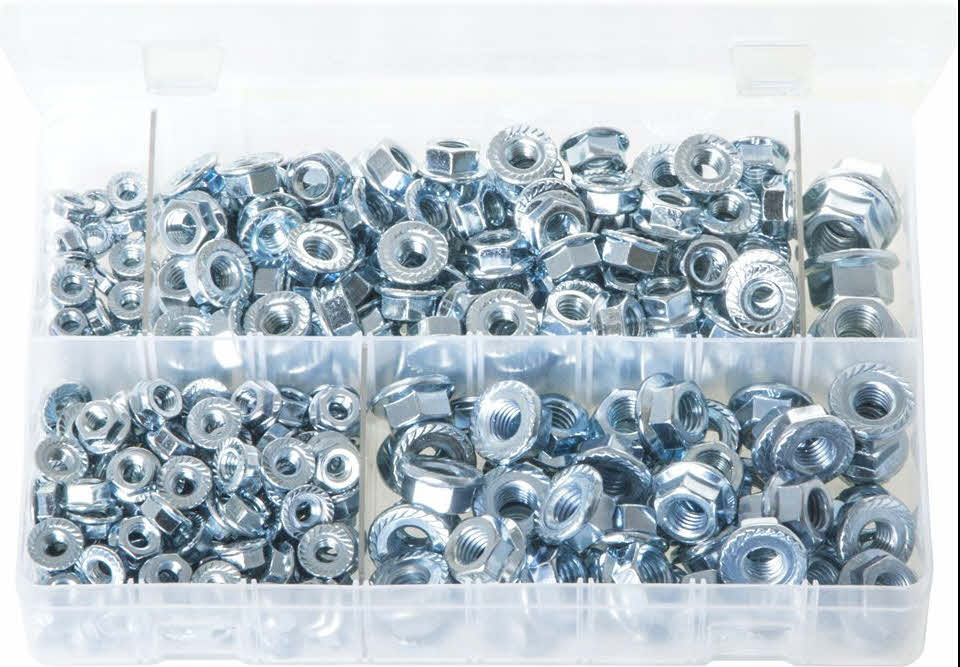 Assorted metric flanged nuts zinc plated
